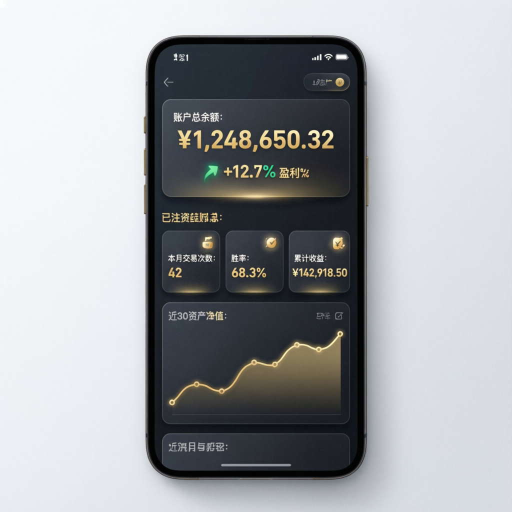 Mobile trading dashboard showing funded account performance