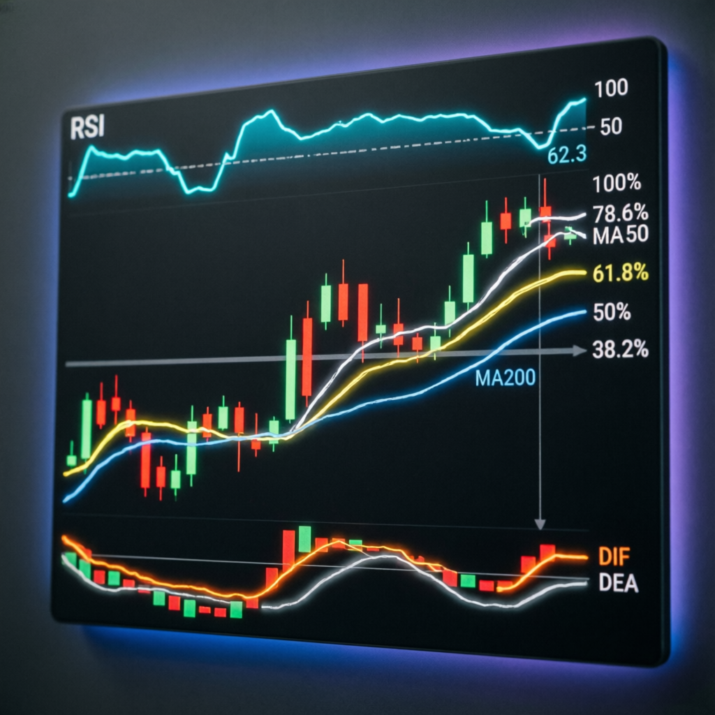 Technical analysis chart with RSI and MACD indicators