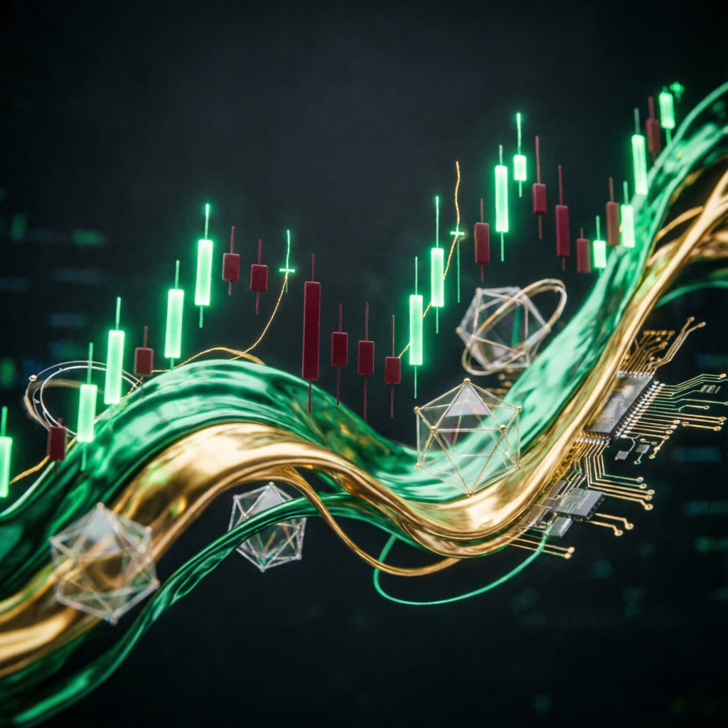 Abstract financial growth visualization with candlestick charts