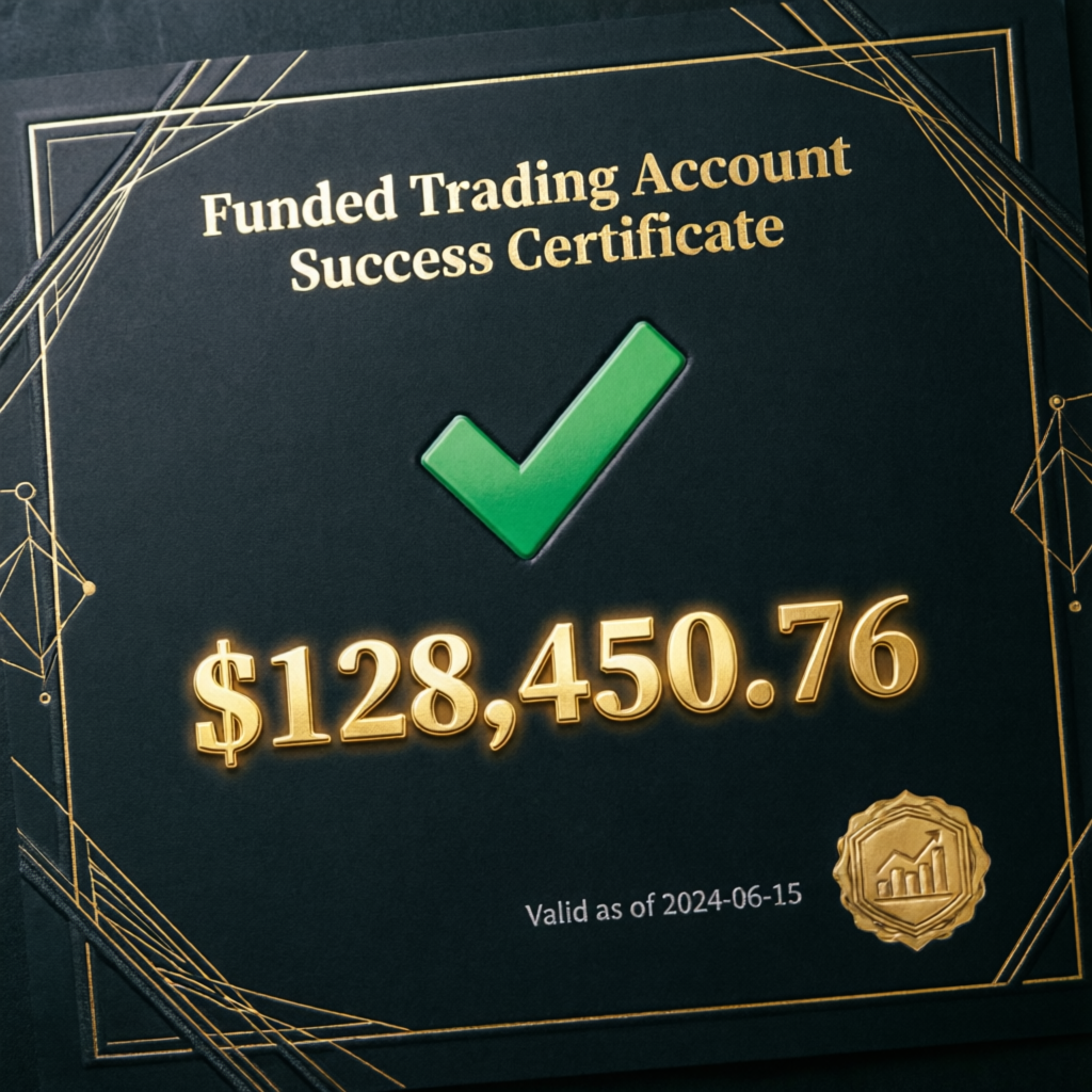 Funded trading account success certificate showing profit achievement