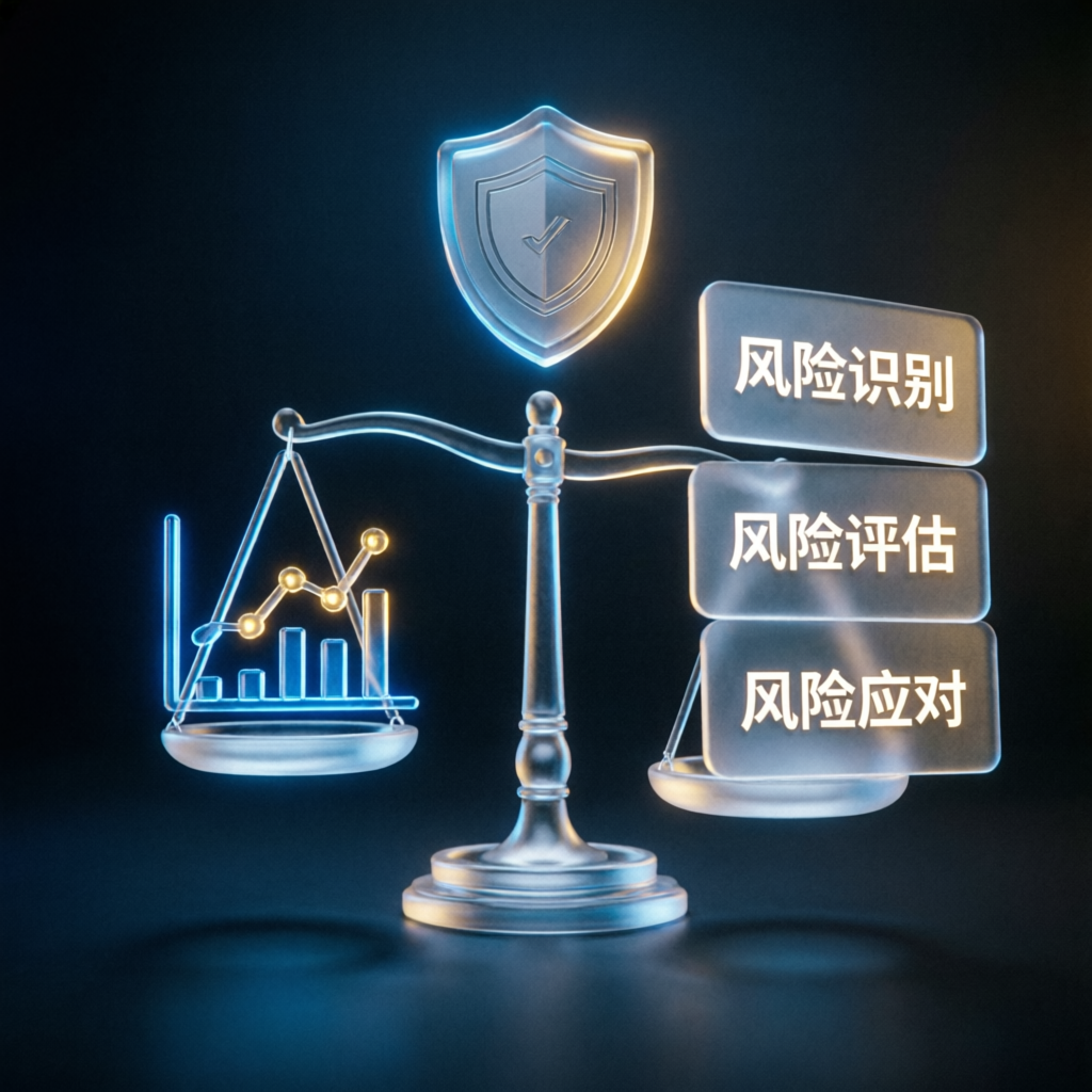 Risk management concept with balance scale and shield representing protected trading strategies