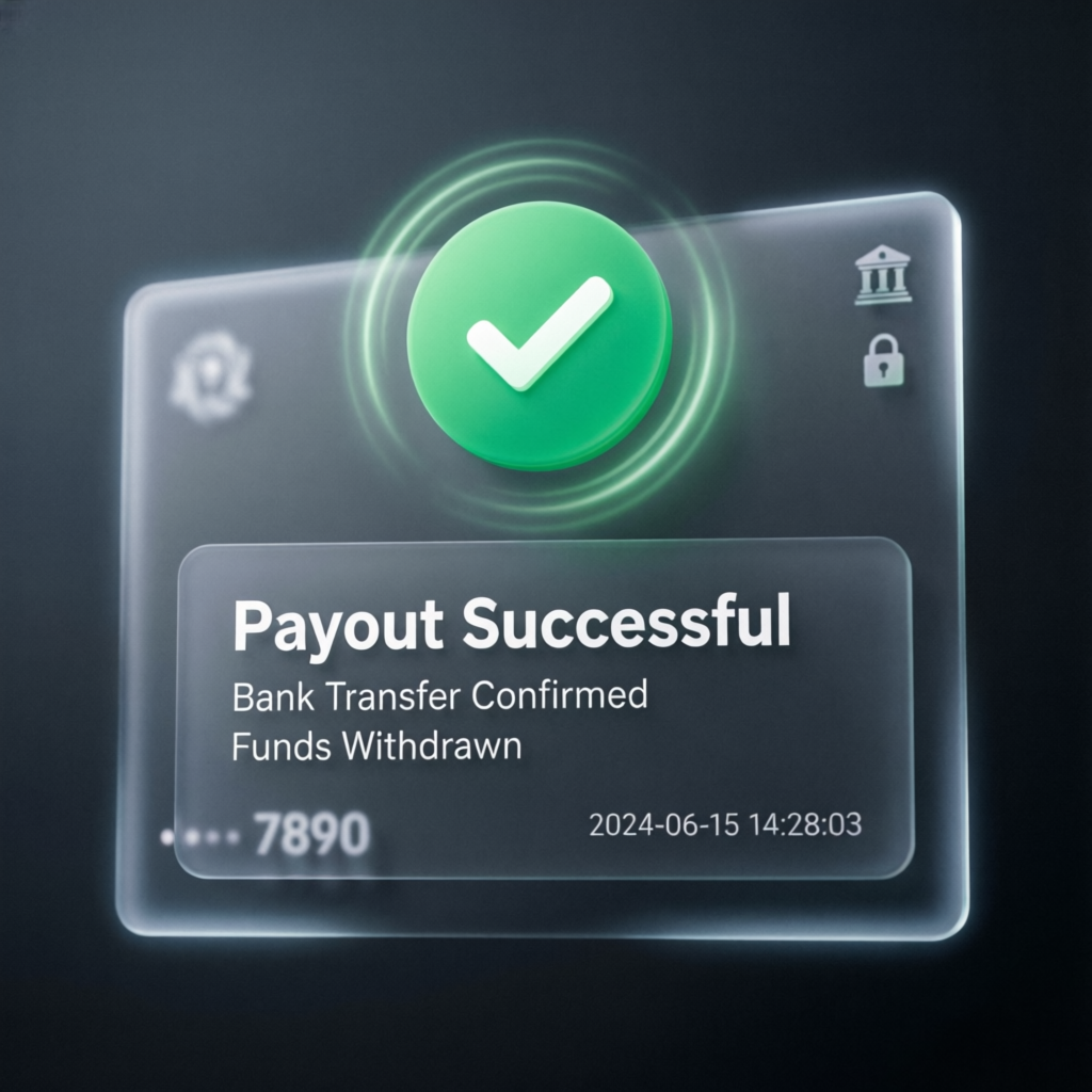 Payout success notification showing bank transfer confirmation for Topstep funded account profits