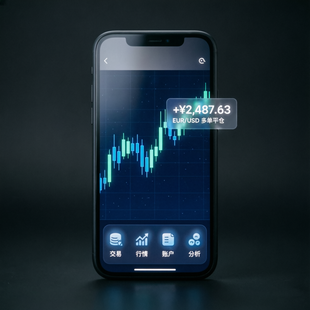 Mobile phone displaying trading app with profit notifications showing successful Topstep payouts