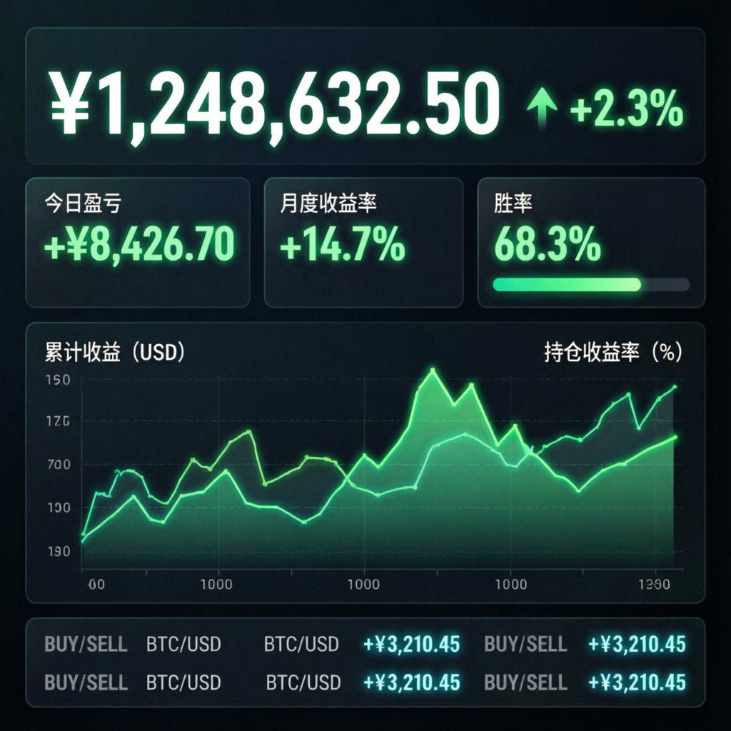 Professional trading dashboard showing account performance metrics