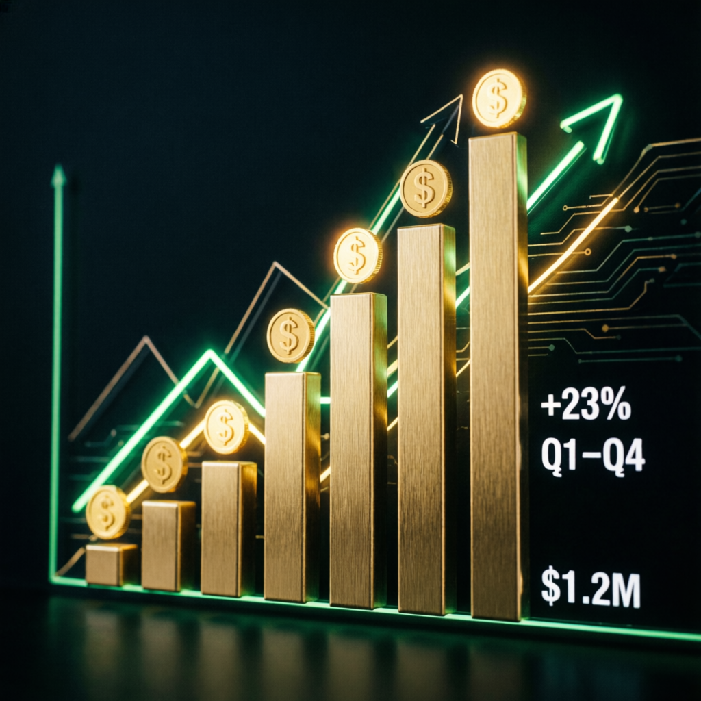 Upward growth chart showing consistent account performance and profits