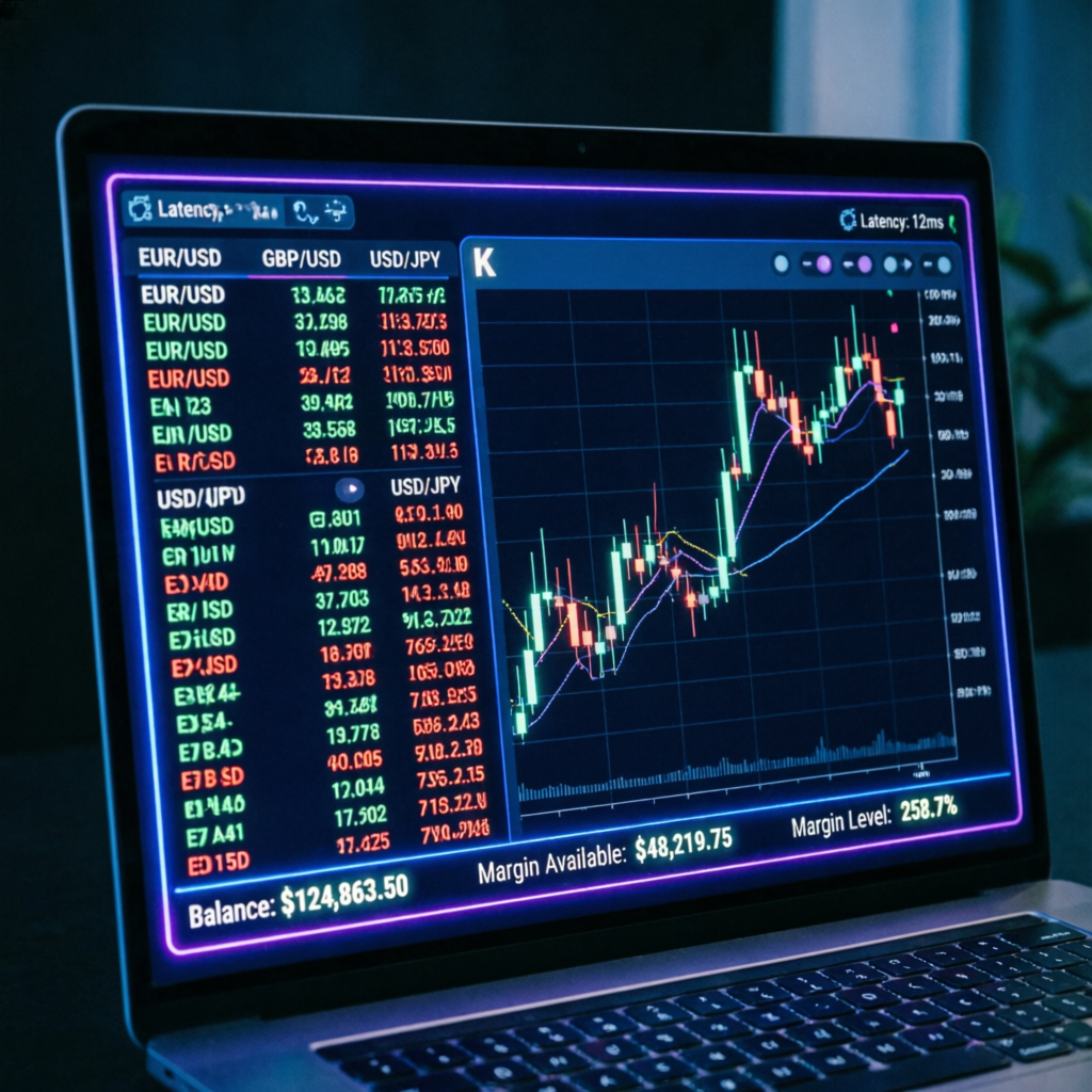 Trading platform interface showing advanced charting and order management