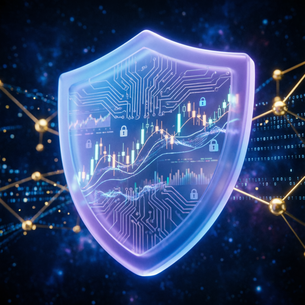Risk management shield protecting trading capital with AI-powered prop firm passing service