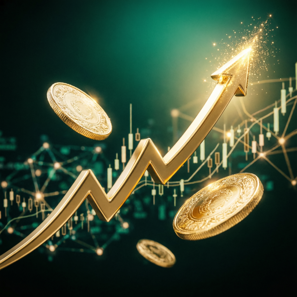 Rising profit chart with golden coins representing successful prop firm payouts